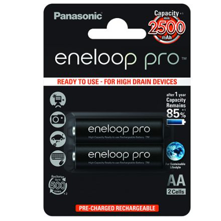 Panasonic Eneloop Pro AA 2500mah Rechargeable Ni-MH Batteries (2- Pack)
